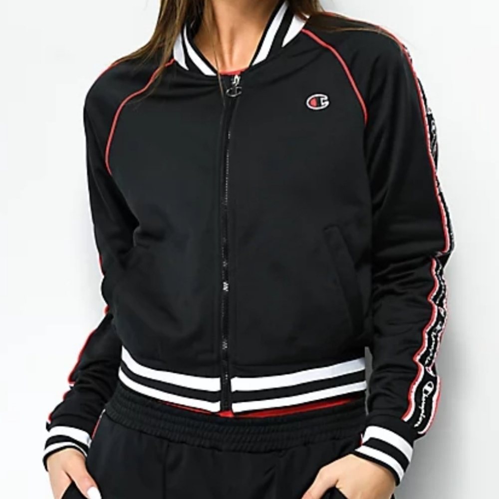 champion black & red taping track jacket